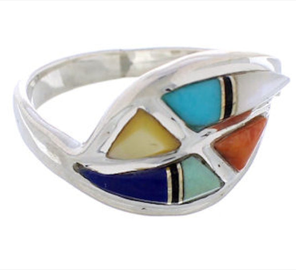 Multicolor Inlay Southwest Sterling Silver Ring Size 7-1/2 WX41188